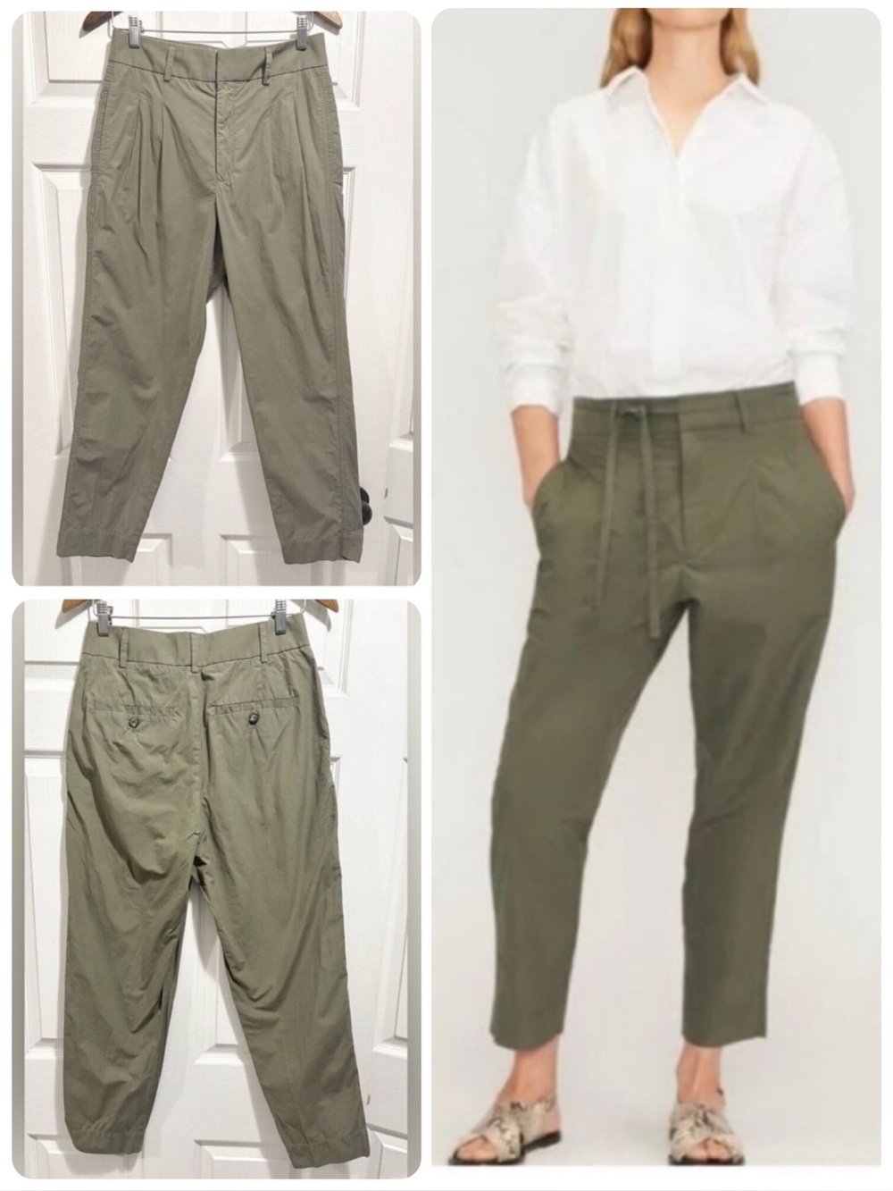 Everlane The Poplin Pleated Taper Pants KALAMATA Army Green Cotton Size 4